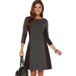 Lauren Ralph Lauren Charcoal and Black Long Sleeve Dress